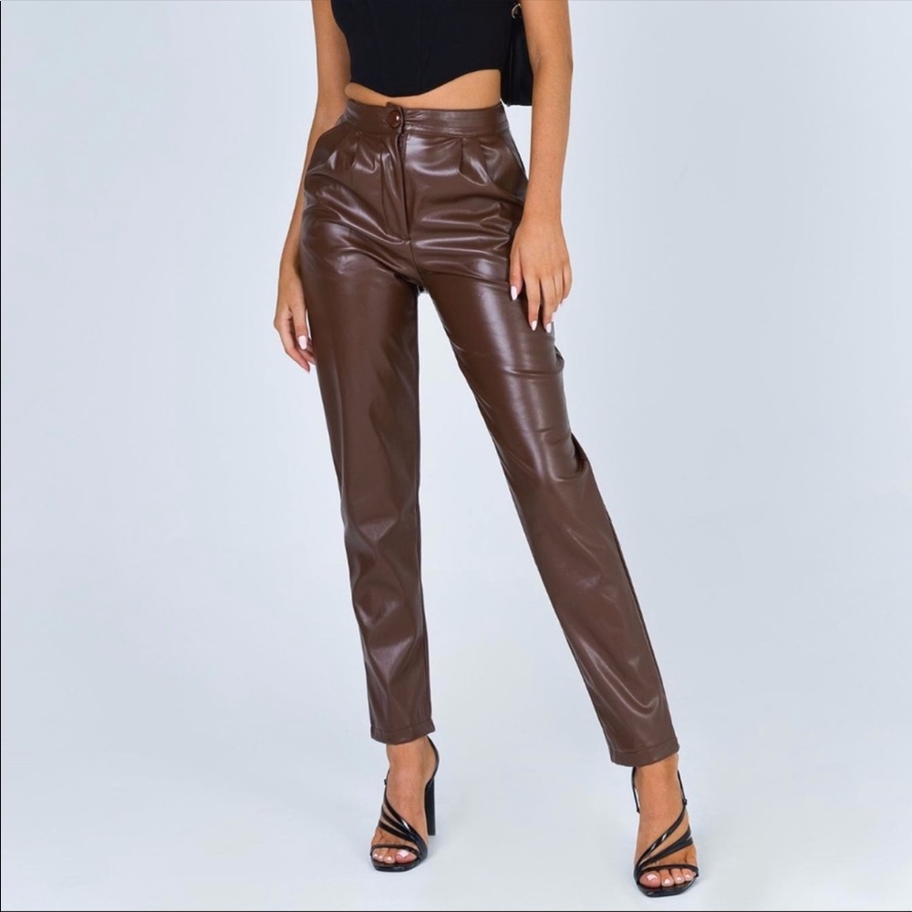 Princess Polly Brown Leather Pants| Love Club Pant